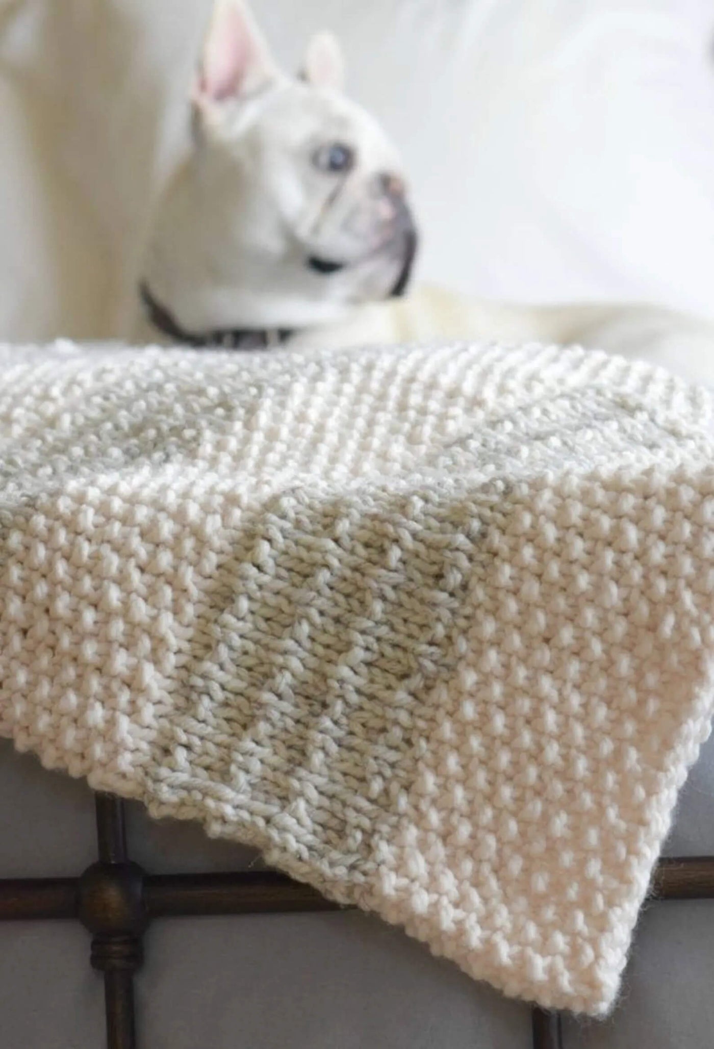 Easy Cream Grey Blanket Knitting Pattern