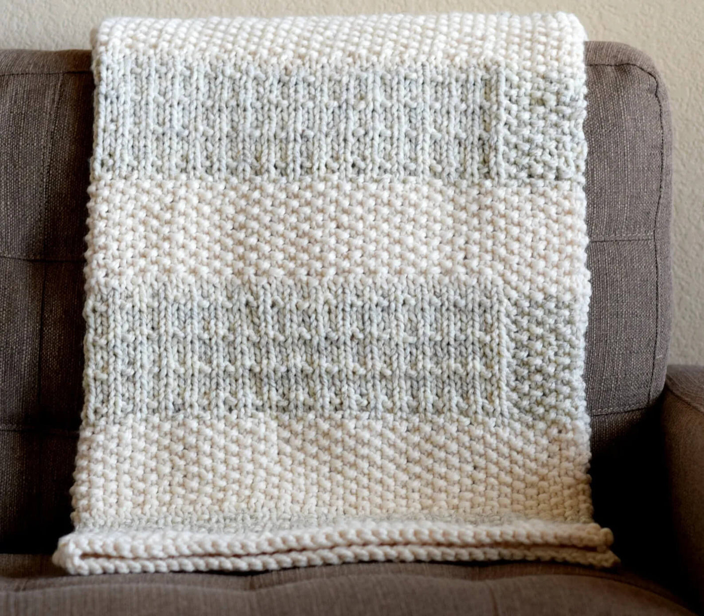 Easy Cream Grey Blanket Knitting Pattern